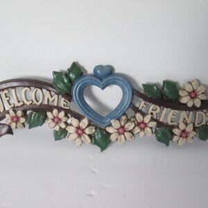 Home Interiors Vintage "WELCOME FRIENDS" Hanging Metal Sign Vintage 80s Cottage